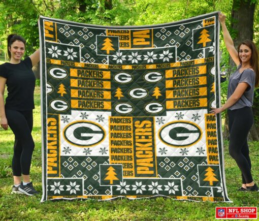 Buy Green Bay Packers Fabric Christmas  Quilt Blanket & Quilt Bedding Set