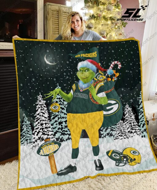 Buy Green Bay Packers Grinch Santa Quilt Blanket & Quilt Bedding Set