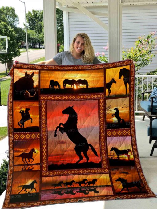 Buy Horse Running At The Sunset Quilt Blanket & Quilt Bedding Set Great Customized Blanket Gifts For Birthday Christmas Thanksgiving