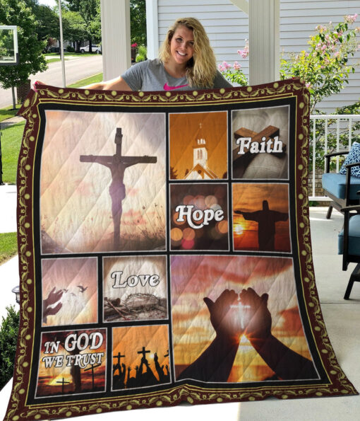 Buy In God We Trust, Love, Hope, Faith Quilt Blanket & Quilt Bedding Set Great Customized Gifts For Birthday Christmas Thanksgiving Perfect Gifts For God Lover