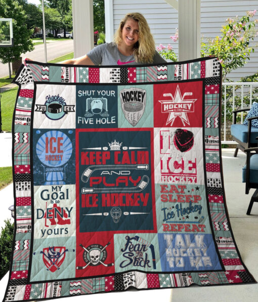 Buy Keep Calm And Play Ice Hockey Quilt Blanket & Quilt Bedding Set Great Customized Blanket Gifts For Birthday Christmas Thanksgiving