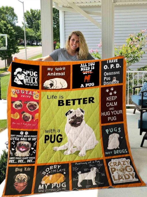 Buy Life Is Better With A Pug Quilt Blanket & Quilt Bedding Set Great Customized Blanket Gifts For Birthday Christmas Thanksgiving