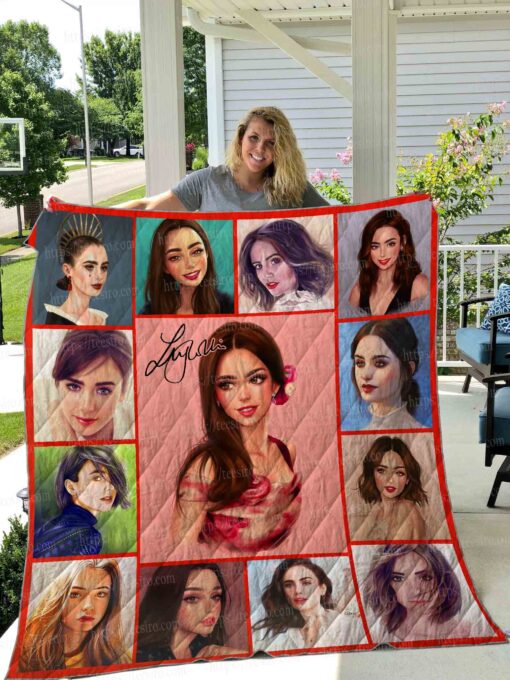 Buy Lily Collins Illus Quilt Blanket & Quilt Bedding Set 01