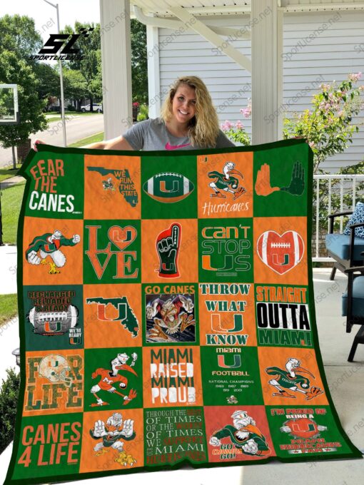 Buy Miami Hurricanes Quilt Blanket & Quilt Bedding Set 02