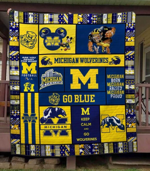 Buy Michigan Wolverines Ver1 Quilt Blanket & Quilt Bedding Set Fan Made