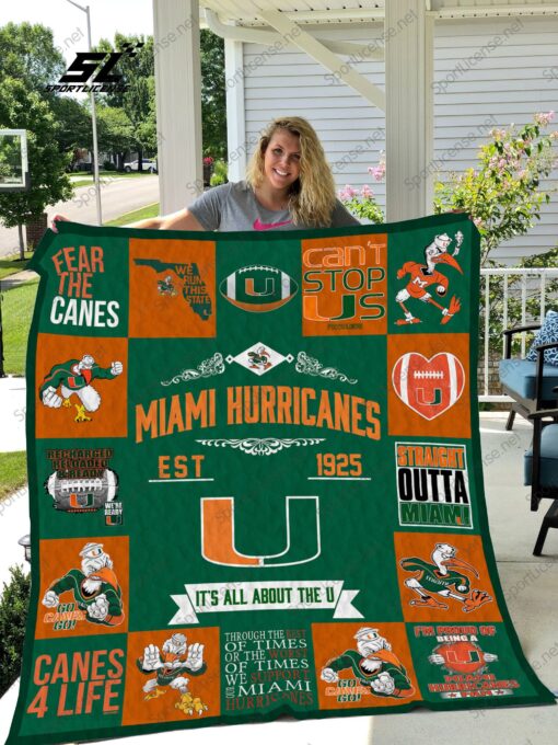 Buy Miami Hurricanes Quilt Blanket & Quilt Bedding Set 01 - Meteew