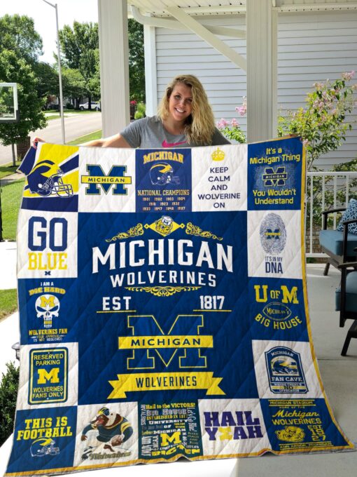 Buy Michigan Wolverines Quilt Blanket & Quilt Bedding Set 01