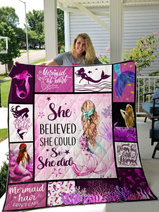 Buy Mermaid She Believed She Could So She Did Quilt Blanket & Quilt Bedding Set Great Customized Blanket Gifts For Birthday Christmas Thanksgiving