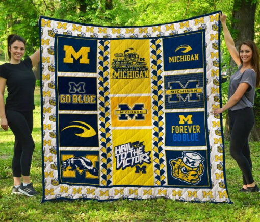 Buy Michigan Wolverines Football Quilt Blanket & Quilt Bedding Set Fan Made