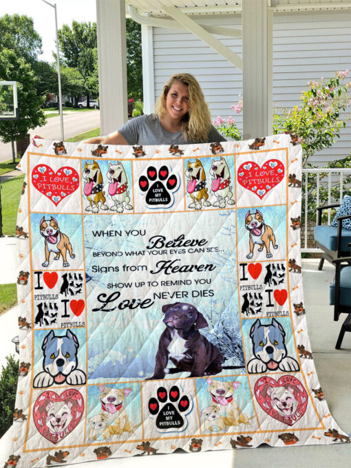 Buy Pitbull Signs From Heaven Show Up To Remind You Love Never Dies Quilt Blanket & Quilt Bedding Set Great Customized Blanket Gifts For Birthday Christmas Thanksgiving