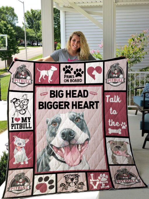 Buy Pitbull Big Head Bigger Heart Quilt Blanket & Quilt Bedding Set Great Customized Blanket Gifts For Birthday Christmas Thanksgiving