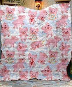 Buy Pink Pig With Donut Quilt Blanket & Quilt Bedding Set Great Customized Blanket Gifts For Birthday Christmas Thanksgiving