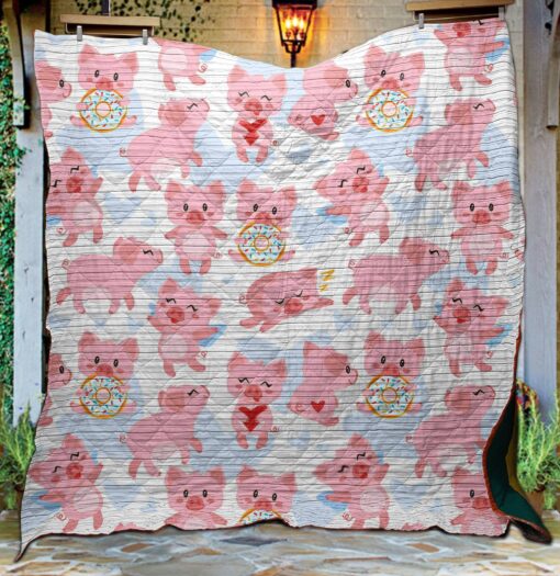 Buy Pink Pig With Donut Quilt Blanket & Quilt Bedding Set Great Customized Blanket Gifts For Birthday Christmas Thanksgiving