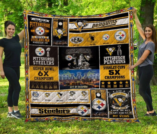 Buy Pittsburgh Steelers And Pittsburgh Penguins Quilt Blanket & Quilt Bedding Set Great Customized Blanket Gifts For Birthday Christmas Thanksgiving