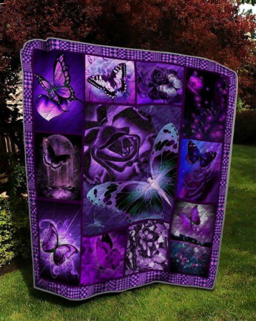 Buy Purple Twinkle Butterfly Flower Quilt Blanket & Quilt Bedding Set Great Customized Blanket Gifts For Birthday Christmas Thanksgiving