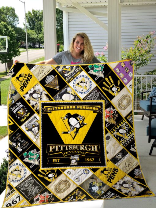 Buy Pittsburgh Penguins Play Ice Hockey Quilt Blanket & Quilt Bedding Set Great Customized Blanket Gifts For Birthday Christmas Thanksgiving