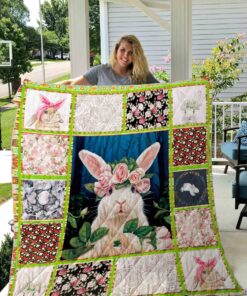 Buy Rabbit With Flowers Pattern Quilt Blanket & Quilt Bedding Set Great Customized Blanket Gifts For Birthday Christmas Thanksgiving