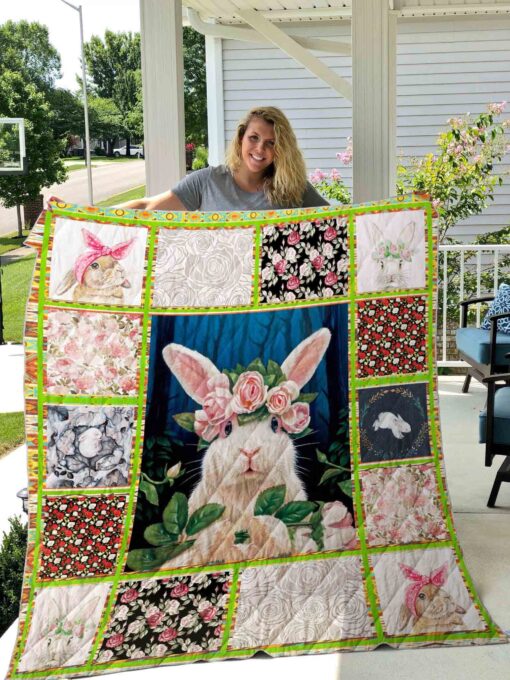 Buy Rabbit With Flowers Pattern Quilt Blanket & Quilt Bedding Set Great Customized Blanket Gifts For Birthday Christmas Thanksgiving