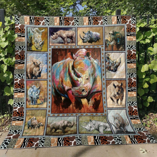 Buy Rhino In Forest Quilt Blanket & Quilt Bedding Set Great Customized Gifts For Birthday Christmas Thanksgiving Perfect Gifts For Rhino Lover