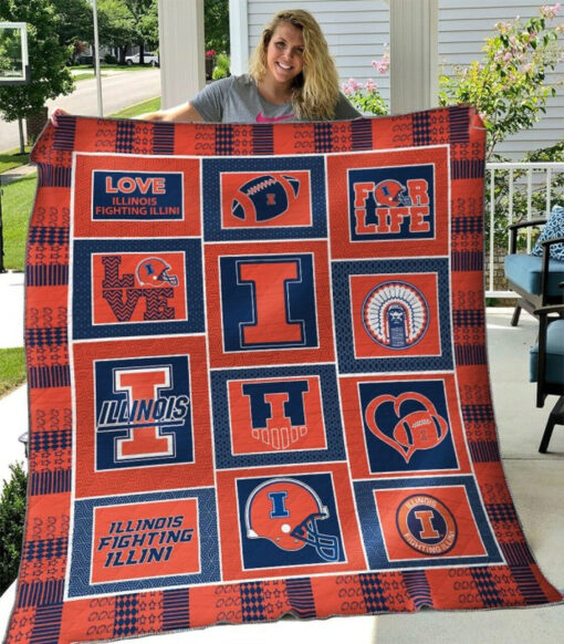 Buy Ncaa Illinois Fighting Illini Quilt Blanket & Quilt Bedding Set #419