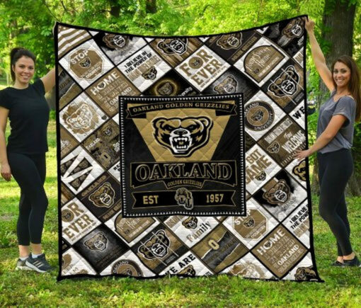 Buy Ncaa Oakland Golden Grizzlies Quilt Blanket & Quilt Bedding Set #1272