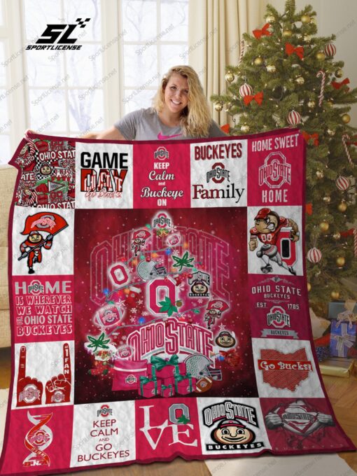 Buy Ohio State Buckeyes Christmas Tree Quilt Blanket & Quilt Bedding Set