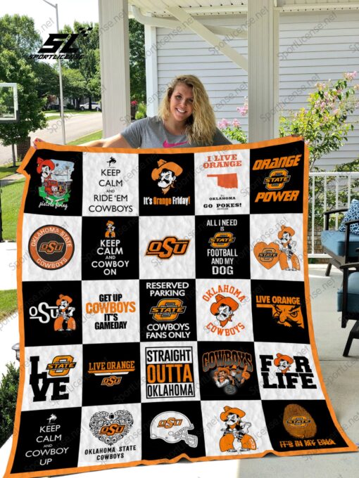 Buy Oklahoma State Cowboys Quilt Blanket & Quilt Bedding Set 02