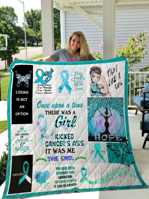 Buy Ovarian Cancer Warrior Once Upon A Time There Was A Girl Kicked Cancer'S Ass Quilt Blanket & Quilt Bedding Set Great Customized Blanket Gifts For Birthday Christmas Thanksgiving