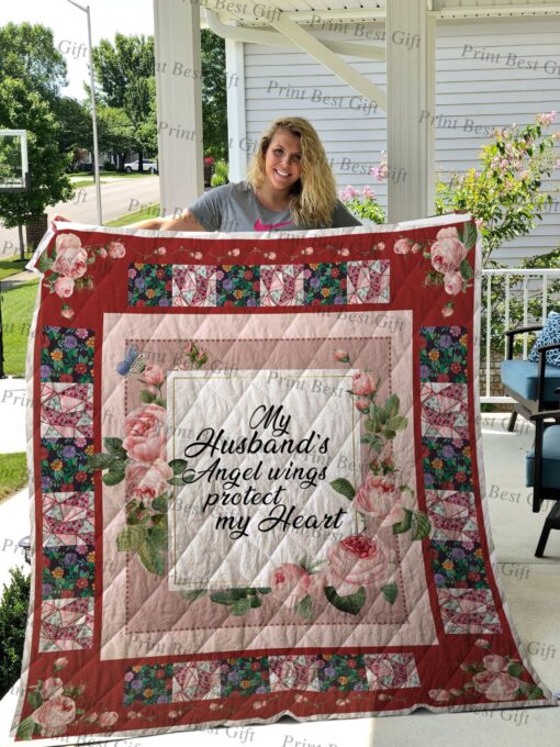 Buy Rose My Husband'S Angel Wings Protect My Heart Quilt Blanket & Quilt Bedding Set Great Customized Blanket Gifts For Birthday Christmas Thanksgiving