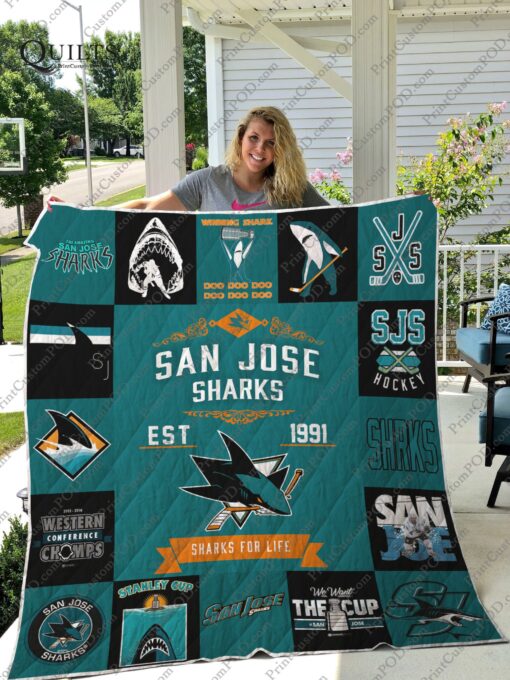 Buy San Jose Sharks For Life Quilt Blanket & Quilt Bedding Set Great Customized Blanket Gifts For Birthday Christmas Thanksgiving