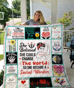 Buy She Believed She Could Change The World So She Became A Social Worker Quilt Blanket & Quilt Bedding Set Great Customized Blanket Gifts For Birthday Christmas Thanksgiving