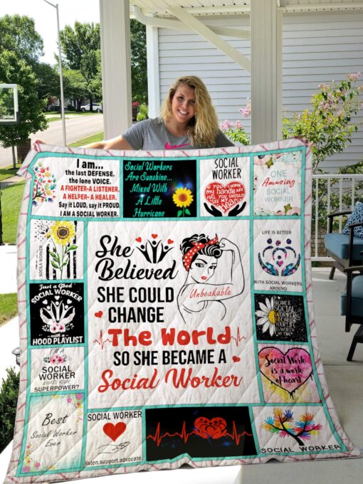 Buy She Believed She Could Change The World So She Became A Social Worker Quilt Blanket & Quilt Bedding Set Great Customized Blanket Gifts For Birthday Christmas Thanksgiving