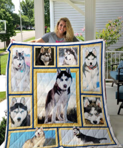 Buy Shape Of Husky Siberian Quilt Blanket & Quilt Bedding Set Great Customized Blanket Gifts For Birthday Christmas Thanksgiving