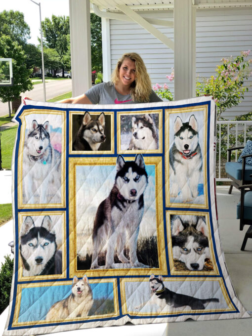 Buy Shape Of Husky Siberian Quilt Blanket & Quilt Bedding Set Great Customized Blanket Gifts For Birthday Christmas Thanksgiving