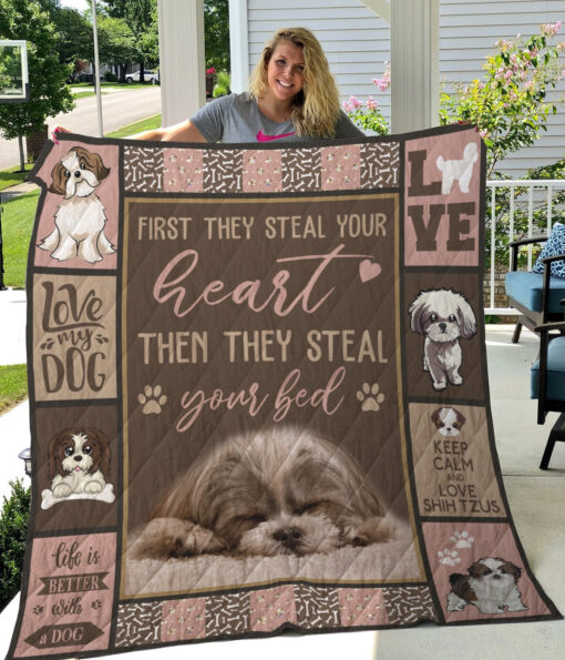 Buy Shih Tzu First They Steal Your Heart Then They Steal Your Bed Quilt Blanket & Quilt Bedding Set Great Customized Blanket Gifts For Birthday Christmas Thanksgiving