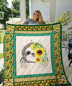 Buy Sloth With Sunflower Quilt Blanket & Quilt Bedding Set Great Customized Blanket Gifts For Birthday Christmas Thanksgiving