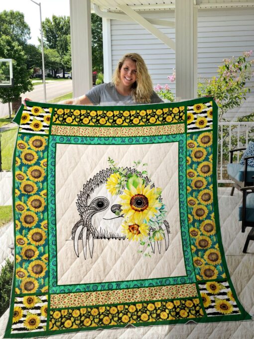 Buy Sloth With Sunflower Quilt Blanket & Quilt Bedding Set Great Customized Blanket Gifts For Birthday Christmas Thanksgiving