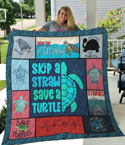 Buy Skip A Straw Save A Turtle Quilt Blanket & Quilt Bedding Set Great Customized Blanket Gifts For Birthday Christmas Thanksgiving