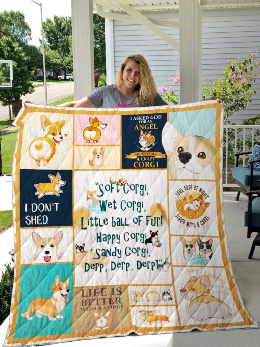 Buy Soft Wet Happy Sandy Corgi Little Ball Of Fur Quilt Blanket & Quilt Bedding Set Great Customized Blanket Gifts For Birthday Christmas Thanksgiving