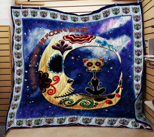 Buy Skull Cat And Moon I Love You To The Moon Quilt Blanket & Quilt Bedding Set Great Customized Gifts For Birthday Christmas Thanksgiving Perfect Gifts For Cat Lover