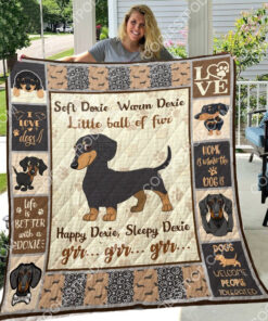 Buy Soft Warm Happy Sleepy Dachshund Little Ball Of Fur Quilt Blanket & Quilt Bedding Set Great Customized Blanket Gifts For Birthday Christmas Thanksgiving - Meteew