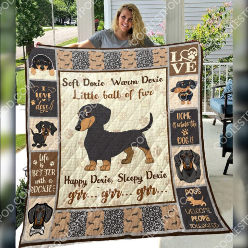 Buy Soft Warm Happy Sleepy Dachshund Little Ball Of Fur Quilt Blanket & Quilt Bedding Set Great Customized Blanket Gifts For Birthday Christmas Thanksgiving - Meteew