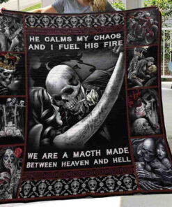 Buy Skull Husband And Wife He Calms My Chaos Quilt Blanket & Quilt Bedding Set Great Customized Gifts For Birthday Christmas Thanksgiving Wedding Valentine'S Day