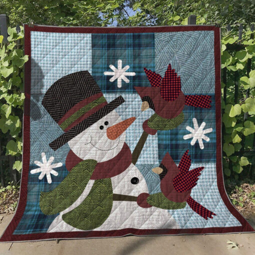 Buy Snowman With Red Birds Quilt Blanket & Quilt Bedding Set Great Customized Blanket Gifts For Birthday Christmas Thanksgiving