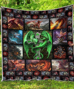 Buy Skull Cross Green Dragon Quilt Blanket & Quilt Bedding Set Great Customized Blanket Gifts For Birthday Christmas Thanksgiving