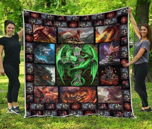 Buy Skull Cross Green Dragon Quilt Blanket & Quilt Bedding Set Great Customized Blanket Gifts For Birthday Christmas Thanksgiving