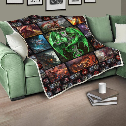 Buy Skull Cross Green Dragon Quilt Blanket & Quilt Bedding Set Great Customized Blanket Gifts For Birthday Christmas Thanksgiving