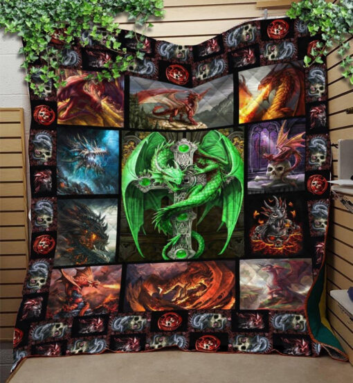 Buy Skull Cross Green Dragon Quilt Blanket & Quilt Bedding Set Great Customized Blanket Gifts For Birthday Christmas Thanksgiving