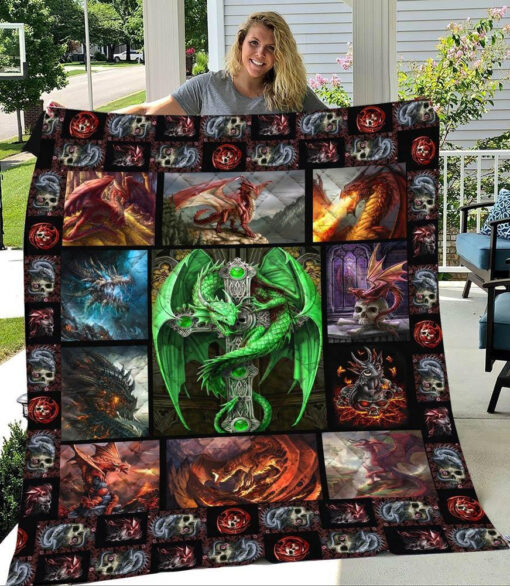 Buy Skull Cross Green Dragon Quilt Blanket & Quilt Bedding Set Great Customized Blanket Gifts For Birthday Christmas Thanksgiving