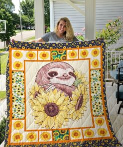 Buy Sloth Sunflowers Quilt Blanket & Quilt Bedding Set Great Customized Blanket Gifts For Birthday Christmas Thanksgiving